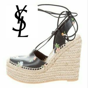 YSL Yves Saint Laurent Black Floral Espadrilles 36